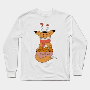 Yuletide Fox Delight: Mandarin Plate Magic Long Sleeve T-Shirt